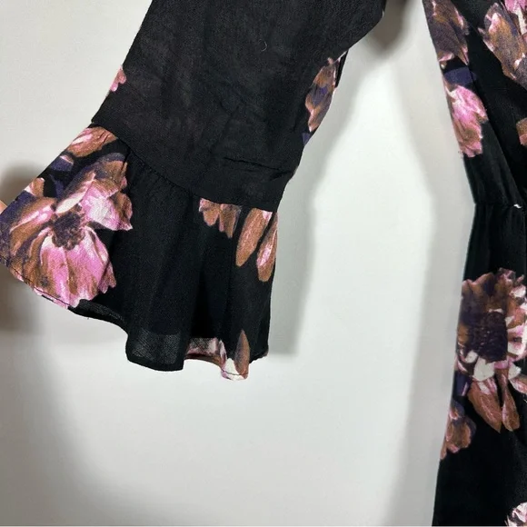 FREE PEOPLE All the Right Ruffles Floral Romper Black Brown Pink Size Small - Picture 8 of 15